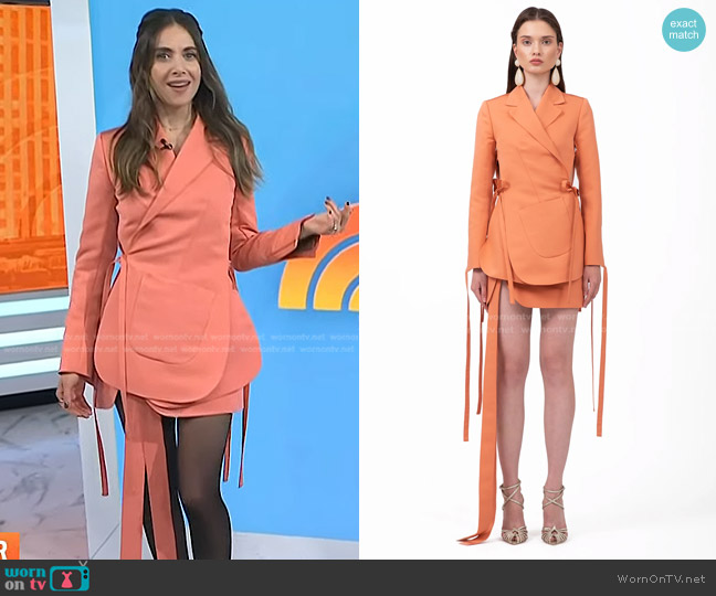 Harithand Haily Orange Blazer Skirt Suit Set worn by Alison Brie on Today