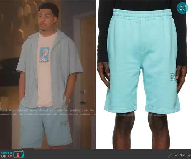 Helmut Lang Blue Distort Short worn by Andre Johnson, Jr. (Marcus Scribner) on Grown-ish