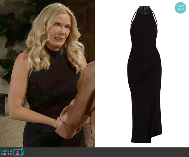 Helmut Lang Leather-Trimmed Halter Midi-Dress worn by Brooke Logan (Katherine Kelly Lang) on The Bold and the Beautiful