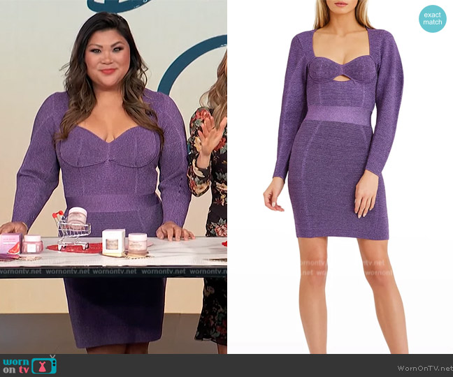 Herve Leger Metallic Exaggerated-Sleeve Mini Dress worn by Jenn Chan on Access Hollywood