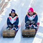 Hoda and Jenna’s navy striped ski suit on Today