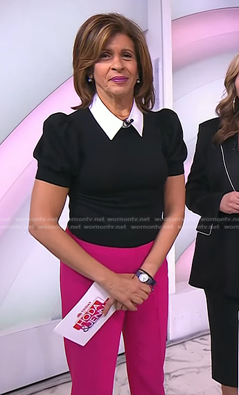 Hoda’s black puff sleeve sweater and pink pants on Today