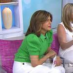 Hoda’s green puff sleeve sweater and white pants on Today