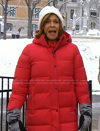 Hoda's red puffer coat on Today