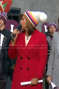 Hoda’s white striped beanie on Today