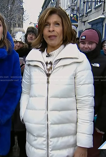 Hoda's white puffer zip coat on Today