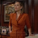 Hope’s orange wrap blazer and pants suit on The Bold and the Beautiful