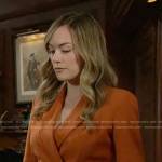 Hope’s orange wrap blazer and pants suit on The Bold and the Beautiful