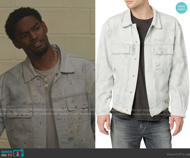 Hudson Jeans Trucker Boxy-Fit Denim Jacket worn by JR (Sylvester Powell) on All American Homecoming