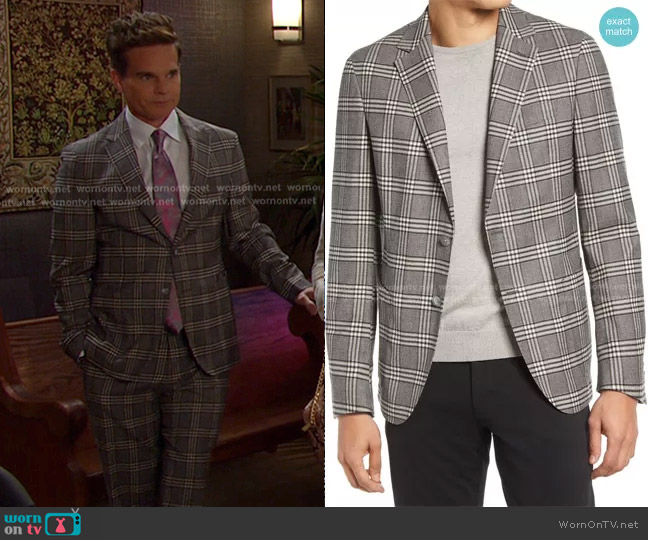 Hugo Boss Hanry Windowpane Stretch Wool Sport Coat worn by Leo Stark (Greg Rikaart) on Days of our Lives