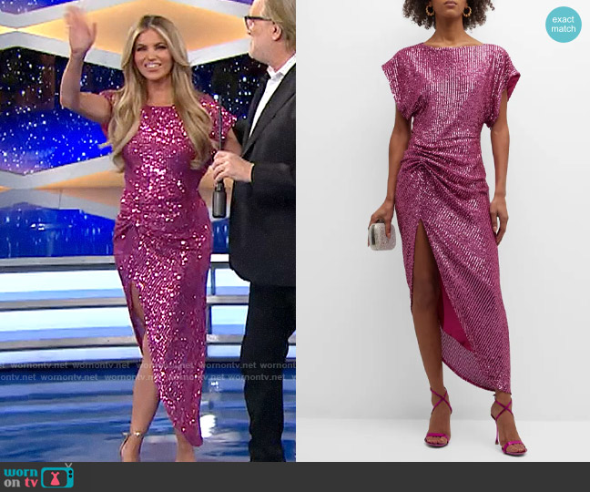 In The Mood For Love Bercot Dress in Pompadour Pink worn by Amber Lancaster on The Price is Right