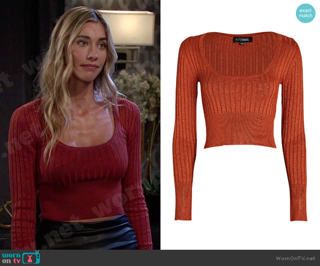 Intermix Bekah Rib Knit Top in Brown worn by Sloan Peterson (Jessica Serfaty) on Days of our Lives