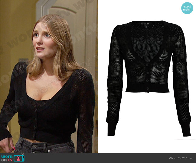 Intermix Mona Cropped Cotton Cardigan worn by Alice Caroline Horton (Lindsay Arnold) on Days of our Lives