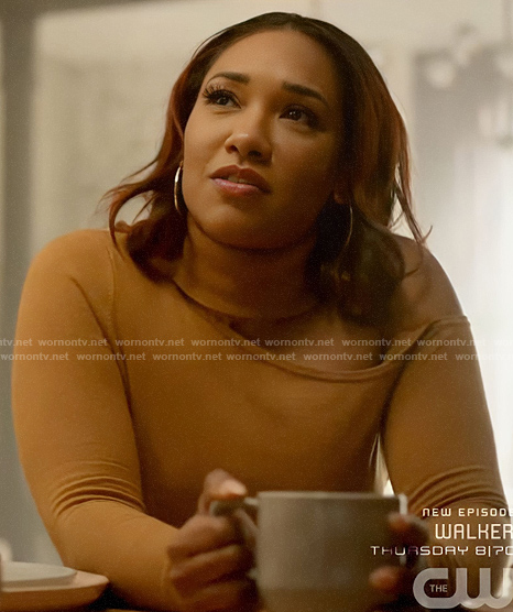 Iris’s turtleneck with cutout shoulder on The Flash
