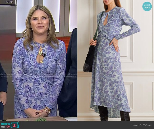 Isabel Marant Telima Paisley Silk Midi-Dress worn by Jenna Bush Hager on Today