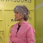 Jane Fonda’s pink cropped bomber jacket on Access Hollywood