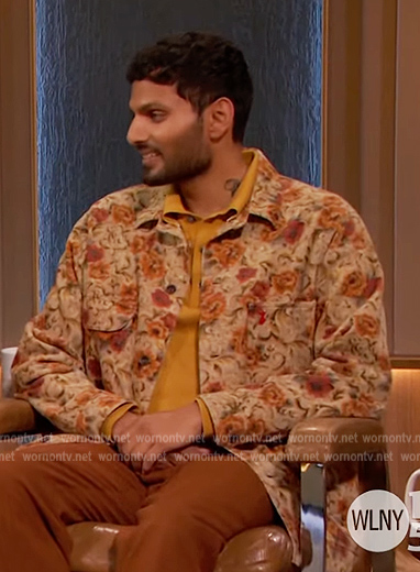 Jay Shetty’s beige floral print jacket on The Drew Barrymore Show