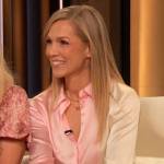 Jennie Garth’s pink satin colorblock blouse on The Drew Barrymore Show