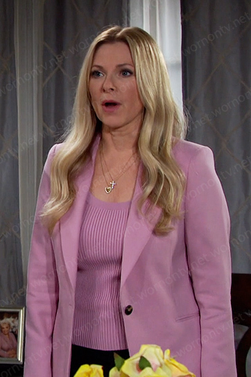 Jennifer's pink ribbed top and blazer on Days of our Lives