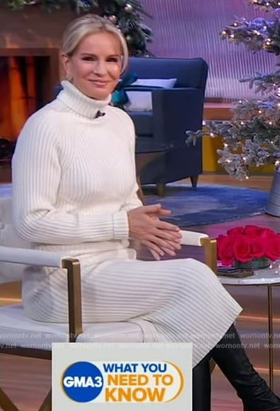 Jennifer’s white ribbed turtleneck sweater dress on Good Morning America