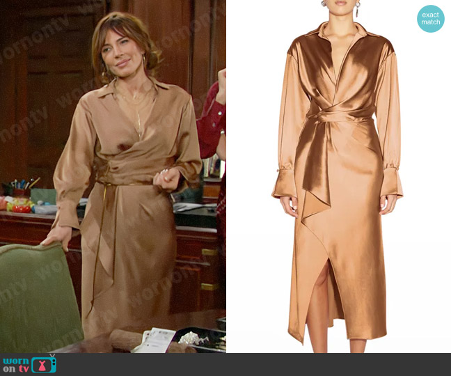 Jonathan Simkhai Talita Dress in Latte worn by Taylor Hayes (Krista Allen) on The Bold and the Beautiful