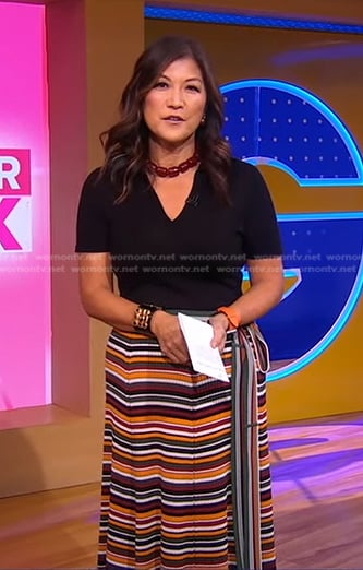 Juju's multicolor striped skirt on Good Morning America