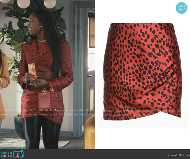 Just Cavalli Jaguar Printed Draped Mini Skirt worn by Hilary Banks (Coco Jones) on Bel-Air