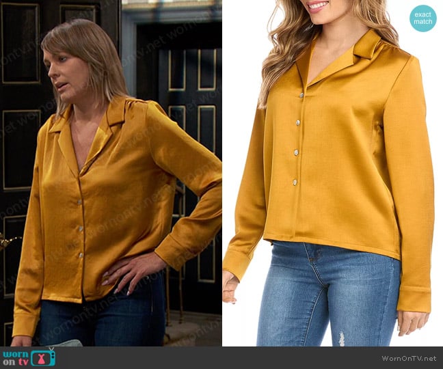 Karen Kane Satin Button-Up Shirt in Gold worn by Nicole Walker (Arianne Zucker) on Days of our Lives