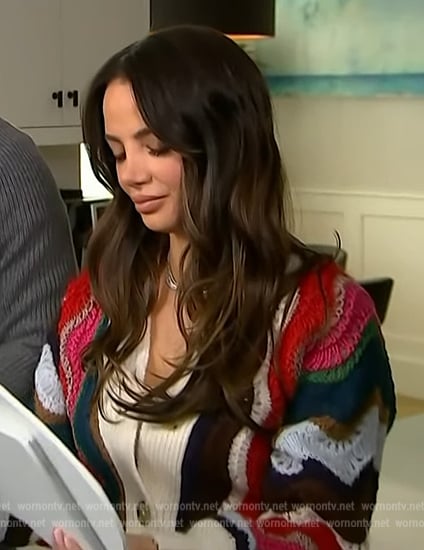 Keleigh Sperry's crochet knit cardigan on Access Hollywood