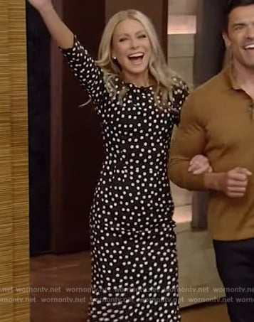 Kelly’s black polka dot dress on Live with Kelly and Ryan