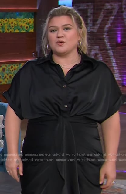 Kelly’s black tie waist shirtdress on The Kelly Clarkson Show