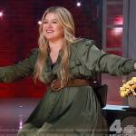 Kelly’s green satin shirtdress on The Kelly Clarkson Show