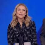 Kelly’s polka dot tie neck blouse on Live with Kelly and Ryan