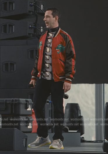 Kendall’s red panther bomber jacket on Succession