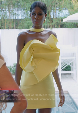 Kiki’s yellow bow front mini dress on The Real Housewives of Miami