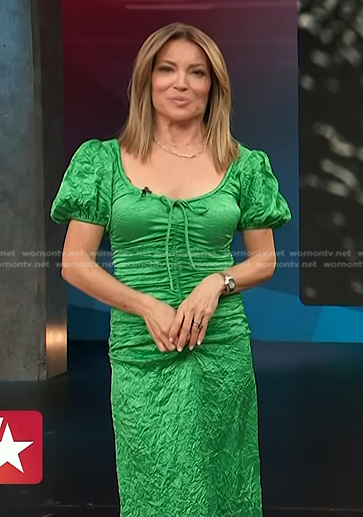 Kit’s green crinkle satin dress on Access Hollywood