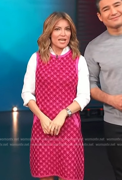 Kit’s pink check tweed mini dress on Access Hollywood