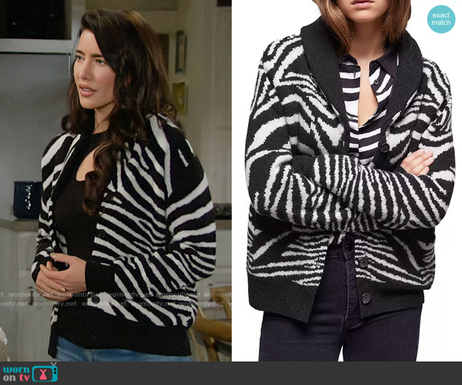 The Kooples Zebra Print Knitted Cardigan worn by Steffy Forrester (Jacqueline MacInnes Wood) on The Bold and the Beautiful