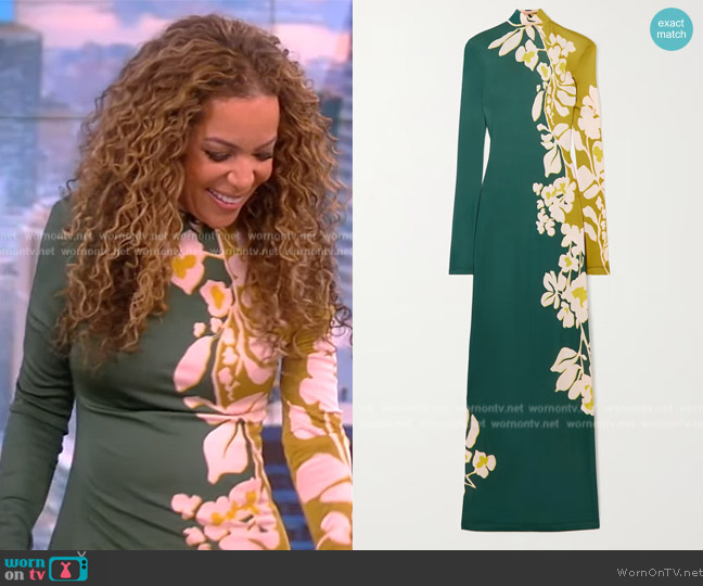 LA DoubleJ Halle jasmine-print jersey maxi dress worn by Sunny Hostin on The View