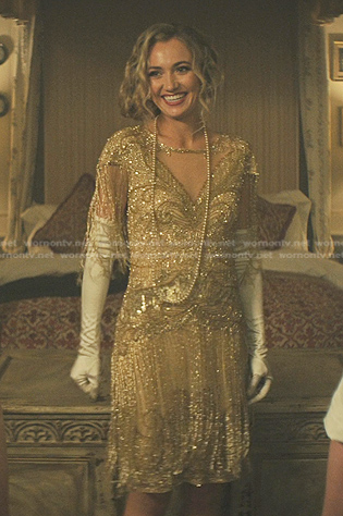 Lady Phoebe's gold fringed dress on You