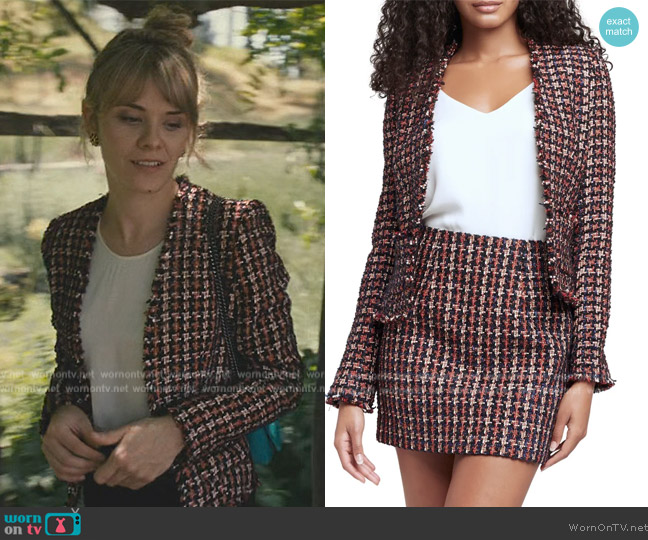 L'Agence Adette Houndstooth Tweed Collarless Blazer worn by Annabelle Dexter-Jones (Annabelle Dexter-Jones) on Succession