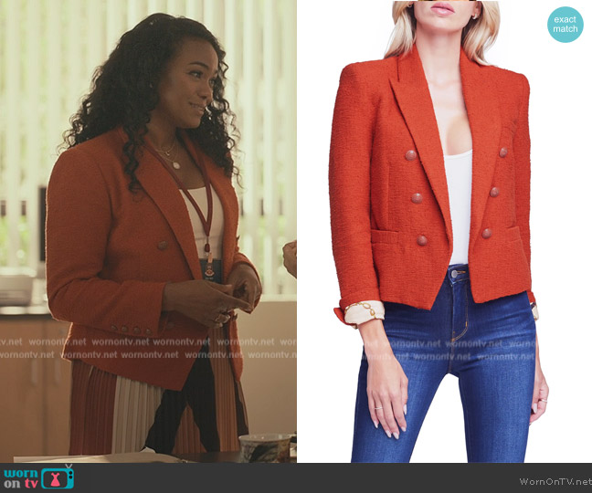 L'Agence Brooke Double Breasted Crop Cotton Blend Blazer worn by (Tatyana Ali) on Bel-Air