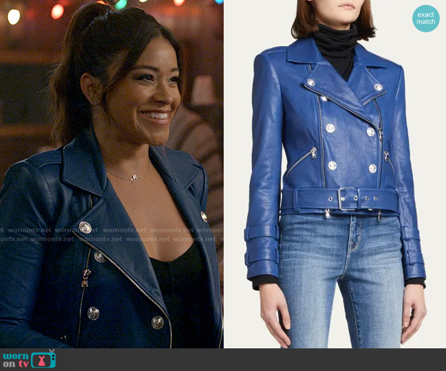 L'Agence Billie Leather Jacket worn by Nell Serrano (Gina Rodriguez) on Not Dead Yet