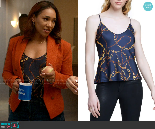 L'Agence Lexi Camisole in Midnight & Gold Lasso Chain worn by Iris West (Candice Patton) on The Flash