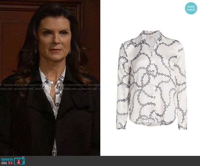 L'Agence Tyler Holly Chain-Print Blouse worn by Sheila Carter (Kimberlin Brown) on The Bold and the Beautiful