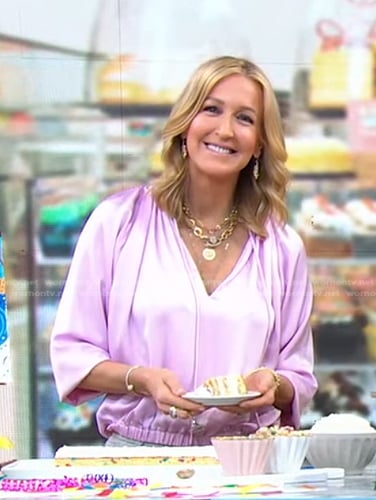 Lara’s pink tie neck satin top on Good Morning America