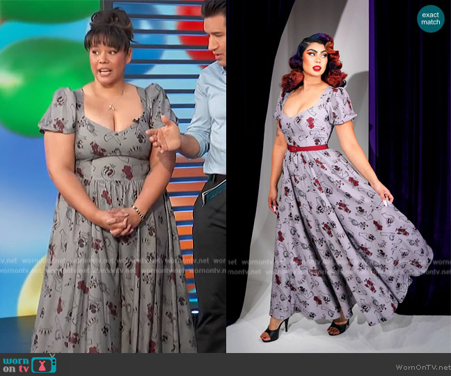 Laura Byrnes and Hope Johnstun Lucrezia Maxi Gown in Fall Persephone worn by Ronni Johnson on Access Hollywood