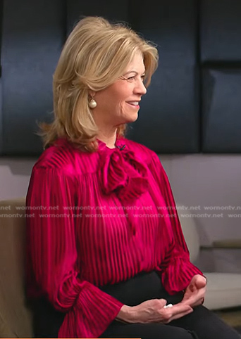 Laurie Luhn’s raspberry striped tie neck blouse on Today