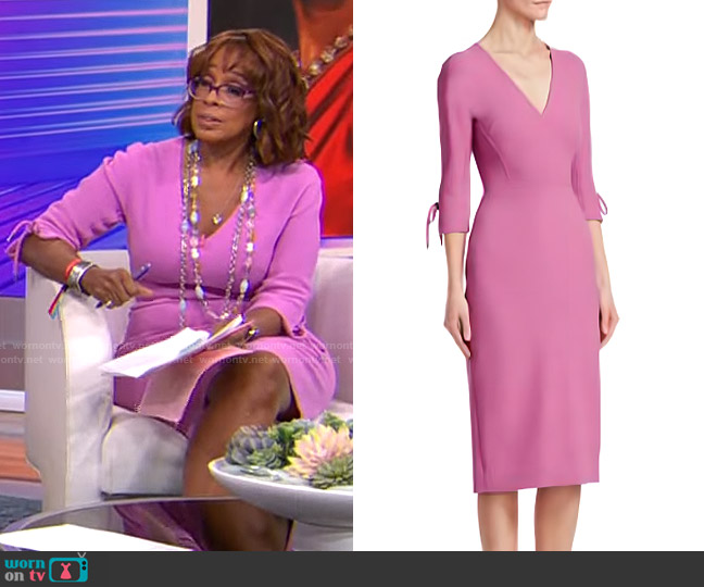 Lela Rose Stretch-wool Bow-sleeve Sheath Dress In Orchid worn by Gayle King on CBS Mornings