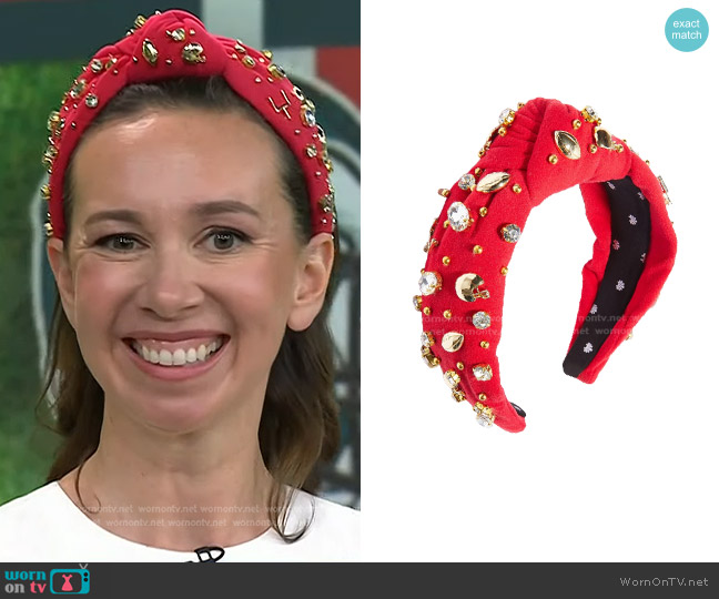 Lele Sadoughi Football Knotted Headband in Red worn by Shannon Doherty on Today